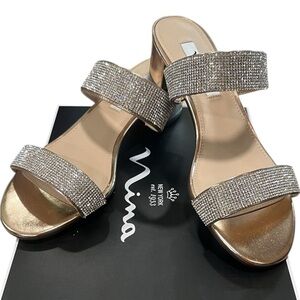 Womens Nina Georgea Slip On Evening Sandals, Platino, 8.5m, new